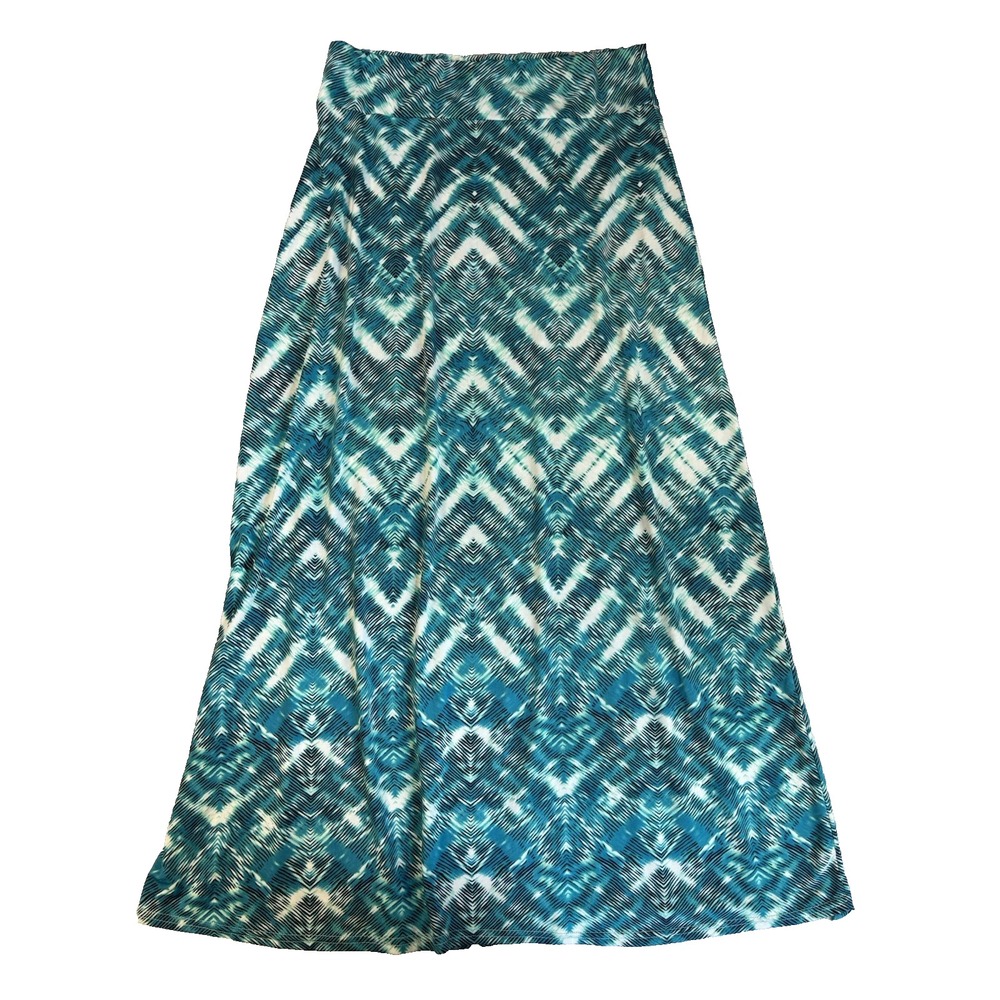 Studio West Teal Geometric Maxi Skirt L Blue Chevron Printed Whimsigoth Y2K BOHO